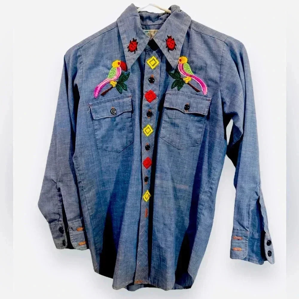 Rare Vintage JCPenney Embroidered Denim Button-Down Shirt